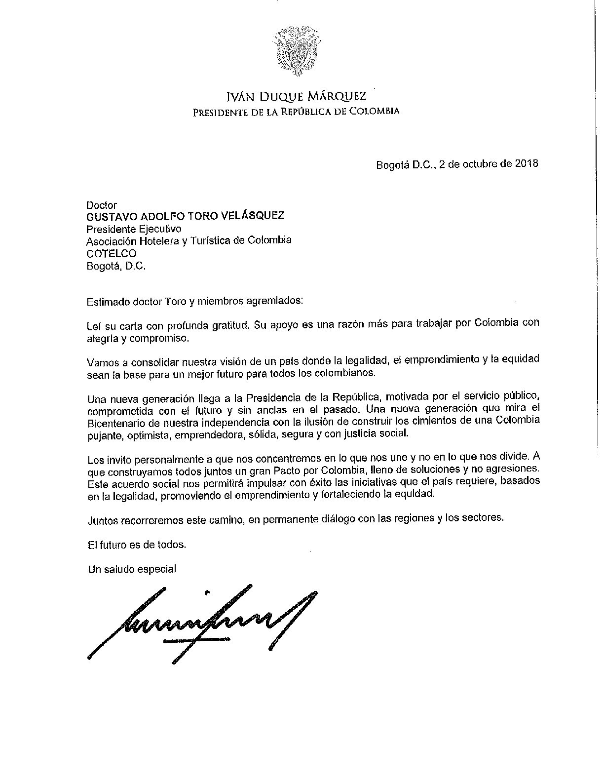 Carta Presidente de la República